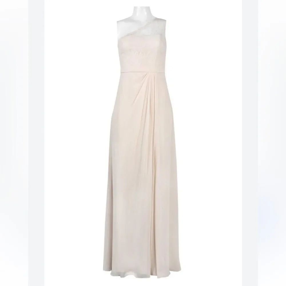 MONIQUE LHUILLIER Women's One Shoulder Bridesmaid Dress In Champagne Size 2